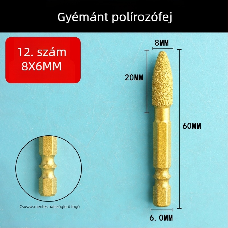 Gyémánt csiszolófej hatszögletű szárú, kemény forgófájl a polírozáshoz és csiszoláshoz