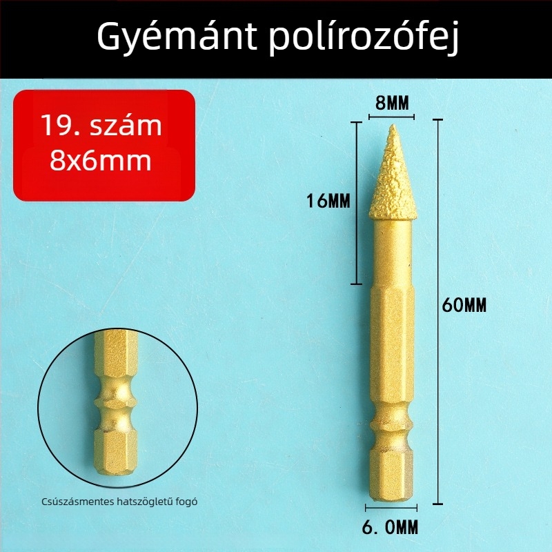 Gyémánt csiszolófej hatszögletű szárú, kemény forgófájl a polírozáshoz és csiszoláshoz