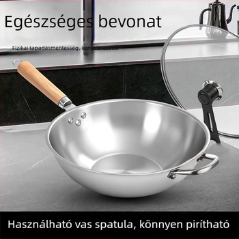 Rozsdamentes acélból készült tapadásmentes serpenyő, sík aljzatú, otthoni használatra, Rui'an családi stílus, üvegfedő, 410-es rozsdamentes acél
