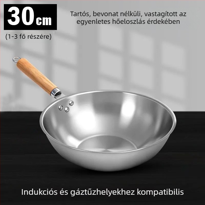Rozsdamentes acélból készült tapadásmentes serpenyő, sík aljzatú, otthoni használatra, Rui'an családi stílus, üvegfedő, 410-es rozsdamentes acél