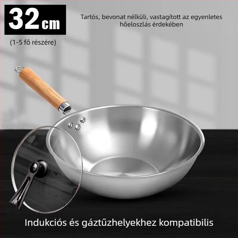 Rozsdamentes acélból készült tapadásmentes serpenyő, sík aljzatú, otthoni használatra, Rui'an családi stílus, üvegfedő, 410-es rozsdamentes acél