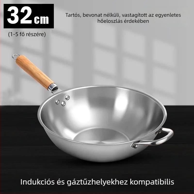 Rozsdamentes acélból készült tapadásmentes serpenyő, sík aljzatú, otthoni használatra, Rui'an családi stílus, üvegfedő, 410-es rozsdamentes acél