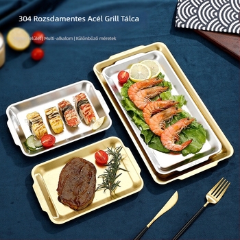 Rozsdamentes acél tányér, négyzet alakú, modern minimalista dizájn, mikrohullámú sütőben használható