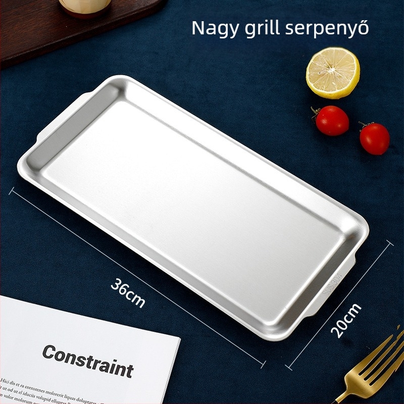 Rozsdamentes acél tányér, négyzet alakú, modern minimalista dizájn, mikrohullámú sütőben használható