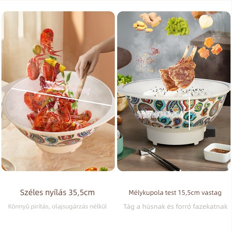 Elektromos alumínium fazék Xinjiang rizshez - etnikai dizájn, 220V, 1500W, öt fokozatú hőmérséklet-szabályozás, multifunkcionális: levesfőzés, párolás, pirítás