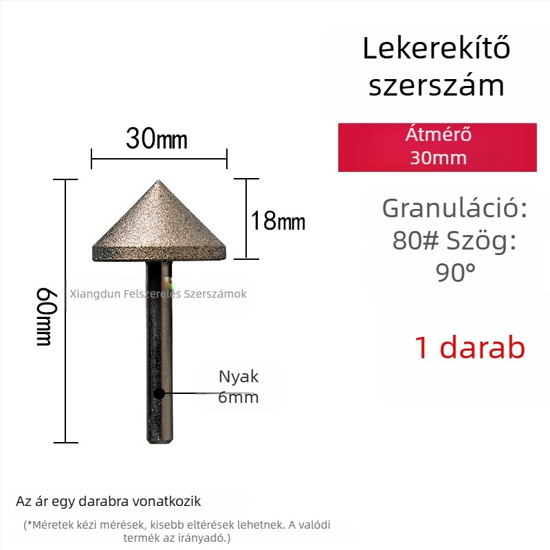 90° gyémánt kúpos csiszolófej – elektroplattált él- és furatperem csiszolására kerámia csempéknél, kő, üveg, jáde