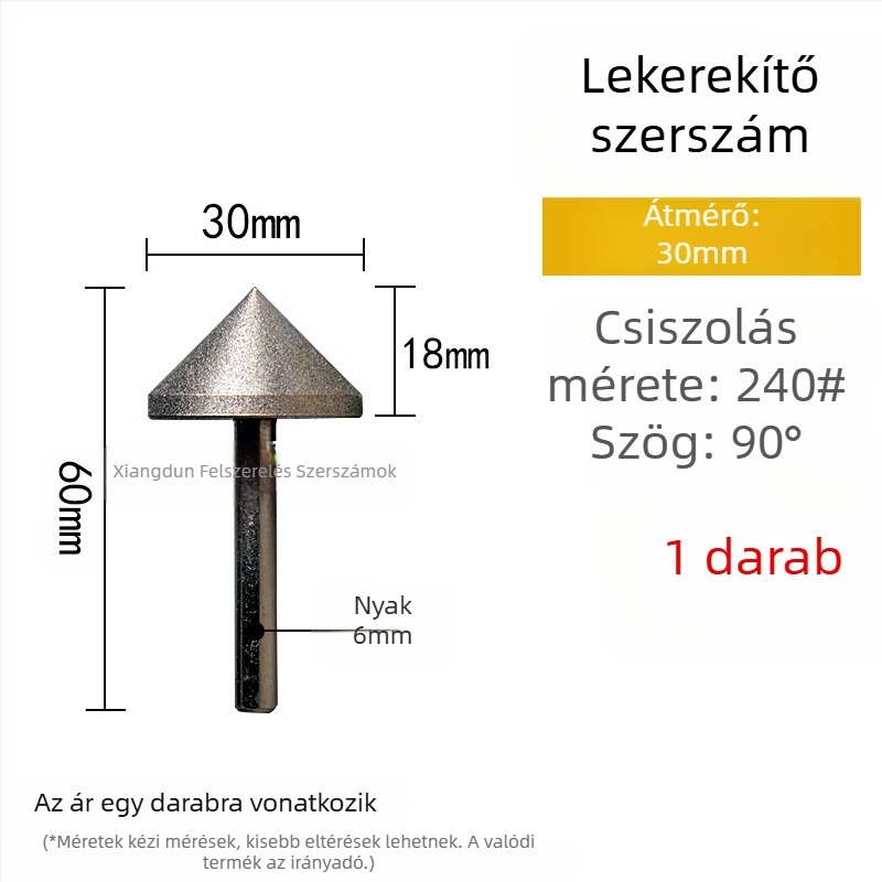 90° gyémánt kúpos csiszolófej – elektroplattált él- és furatperem csiszolására kerámia csempéknél, kő, üveg, jáde