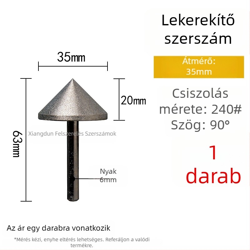 90° gyémánt kúpos csiszolófej – elektroplattált él- és furatperem csiszolására kerámia csempéknél, kő, üveg, jáde