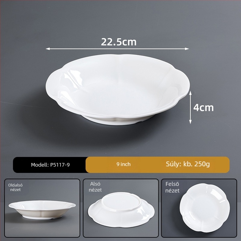 Melaminból készült porcelán utánozat étkészlet – tányér, szabálytalan alak, glazúrozott felület, modern minimalist stílus, logó nyomtatás elérhető