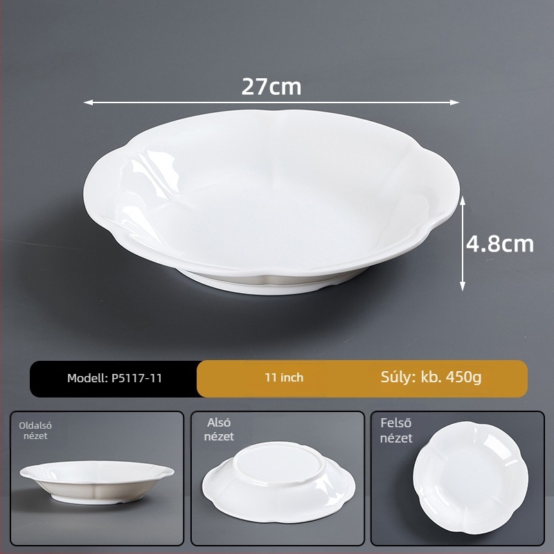 Melaminból készült porcelán utánozat étkészlet – tányér, szabálytalan alak, glazúrozott felület, modern minimalist stílus, logó nyomtatás elérhető