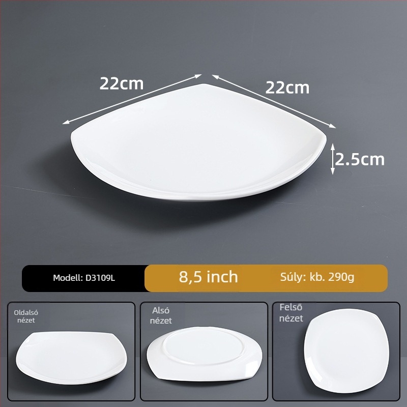 Melaminból készült porcelán utánozat étkészlet – tányér, szabálytalan alak, glazúrozott felület, modern minimalist stílus, logó nyomtatás elérhető