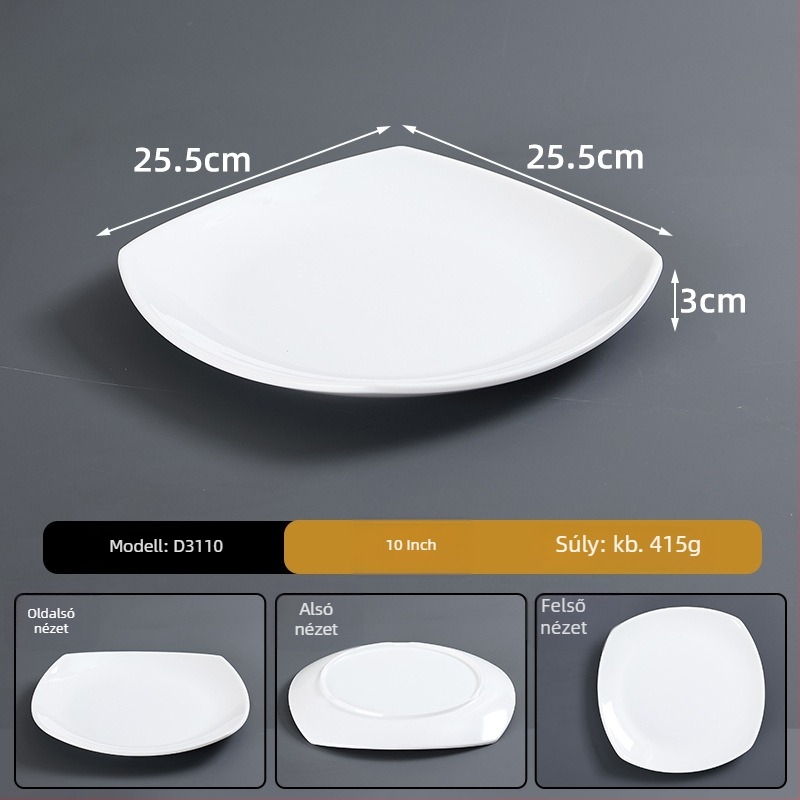 Melaminból készült porcelán utánozat étkészlet – tányér, szabálytalan alak, glazúrozott felület, modern minimalist stílus, logó nyomtatás elérhető