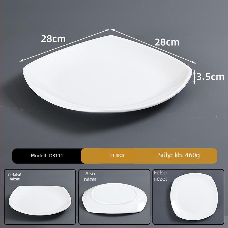 Melaminból készült porcelán utánozat étkészlet – tányér, szabálytalan alak, glazúrozott felület, modern minimalist stílus, logó nyomtatás elérhető