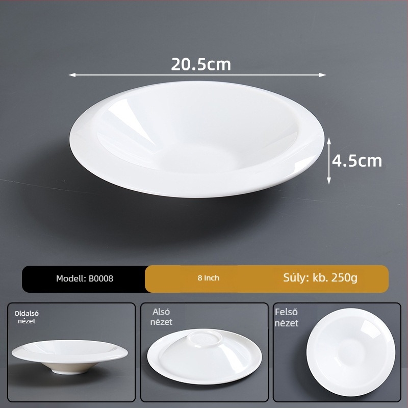 Melaminból készült porcelán utánozat étkészlet – tányér, szabálytalan alak, glazúrozott felület, modern minimalist stílus, logó nyomtatás elérhető