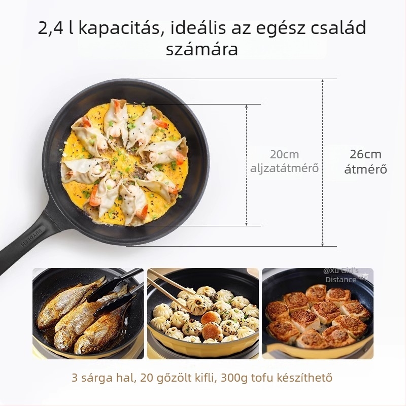 Elektronikus öntöttvas edény tapadásmentes kerámiabevonattal, üvegfedő, gyors hővezetés, modell Jg-214028, tömeg 2,5 kg