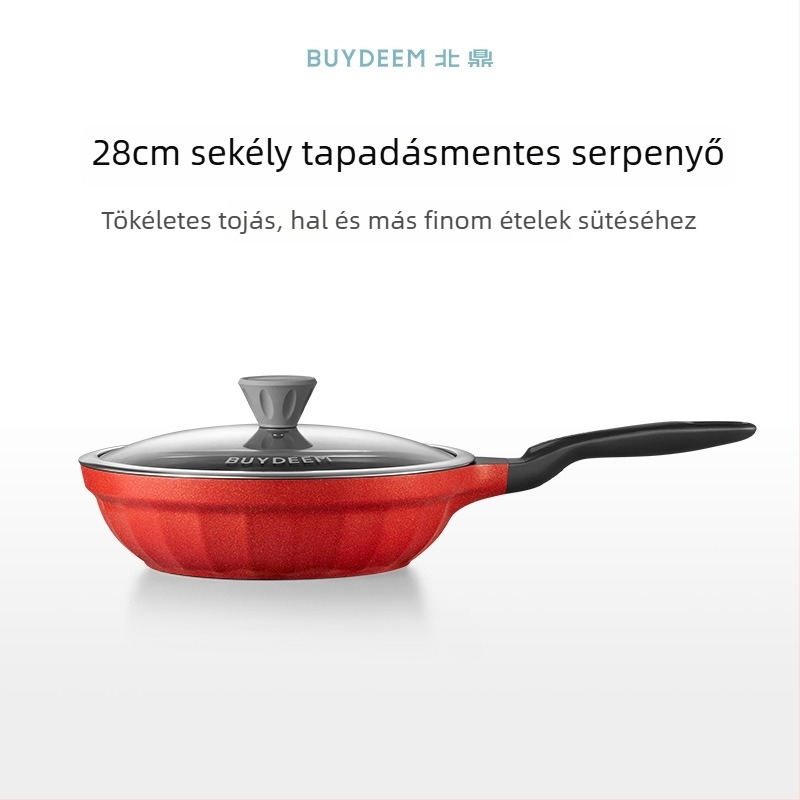 Elektronikus öntöttvas edény tapadásmentes kerámiabevonattal, üvegfedő, gyors hővezetés, modell Jg-214028, tömeg 2,5 kg