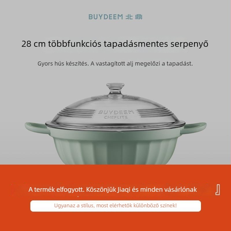 Elektronikus öntöttvas edény tapadásmentes kerámiabevonattal, üvegfedő, gyors hővezetés, modell Jg-214028, tömeg 2,5 kg