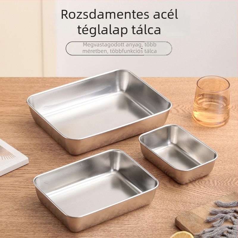 Rozsdamentes acélból készült téglalap alakú tálca, többfunkciós, sík aljzattal, japán stílus