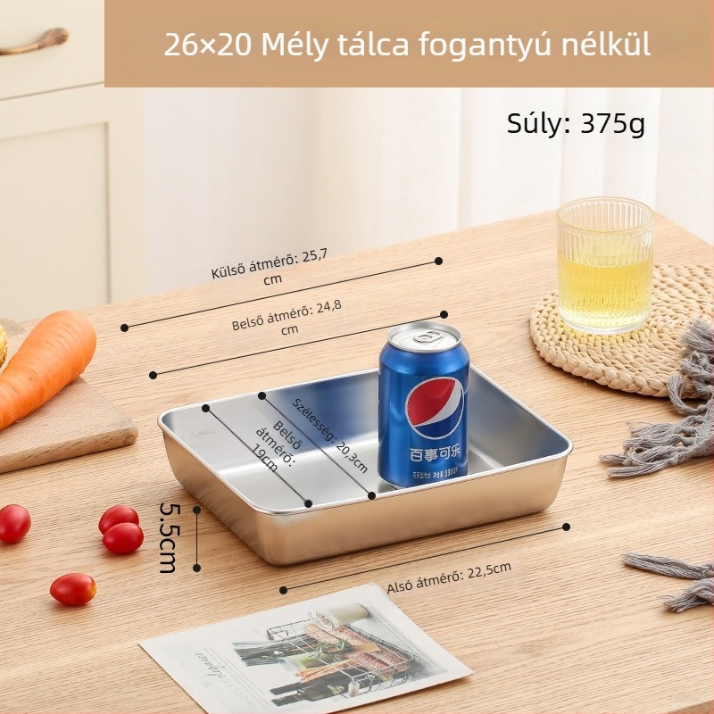 Rozsdamentes acélból készült téglalap alakú tálca, többfunkciós, sík aljzattal, japán stílus