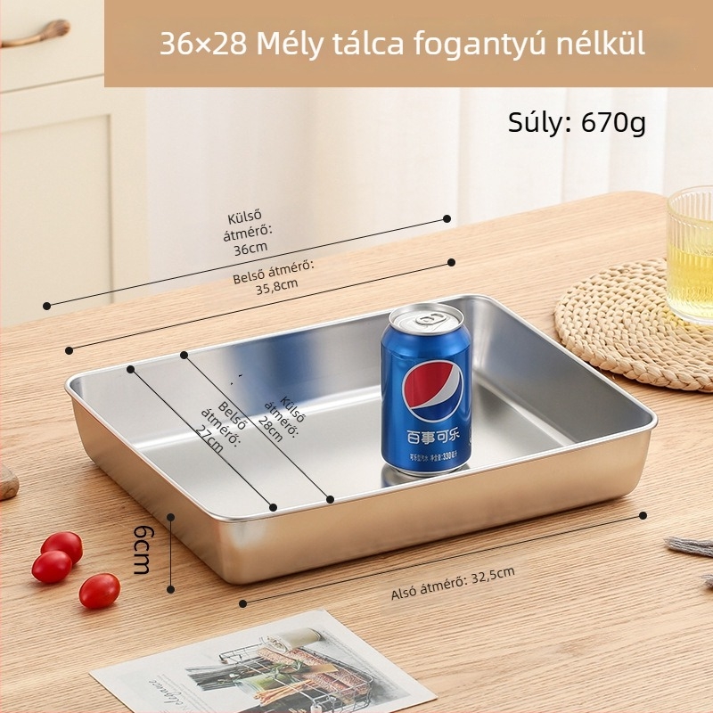 Rozsdamentes acélból készült téglalap alakú tálca, többfunkciós, sík aljzattal, japán stílus