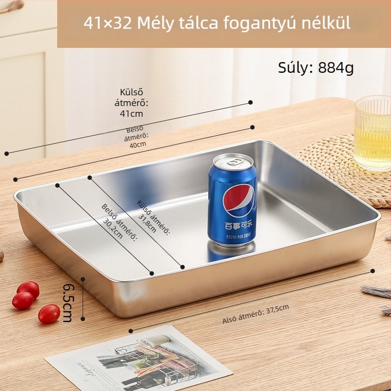 Rozsdamentes acélból készült téglalap alakú tálca, többfunkciós, sík aljzattal, japán stílus