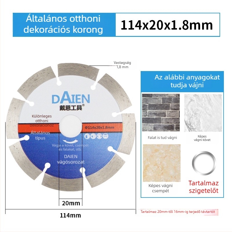 Diamant vágókorong szögvágóhoz – cementhez, kőhöz, márványhoz és betonhoz – Dai en tools