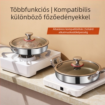 Fedő nélküli serpenyő 316L rozsdamentes acélból, többrétegű aljzattal, kompatibil indukciós és gáz égővel, üvegfedő