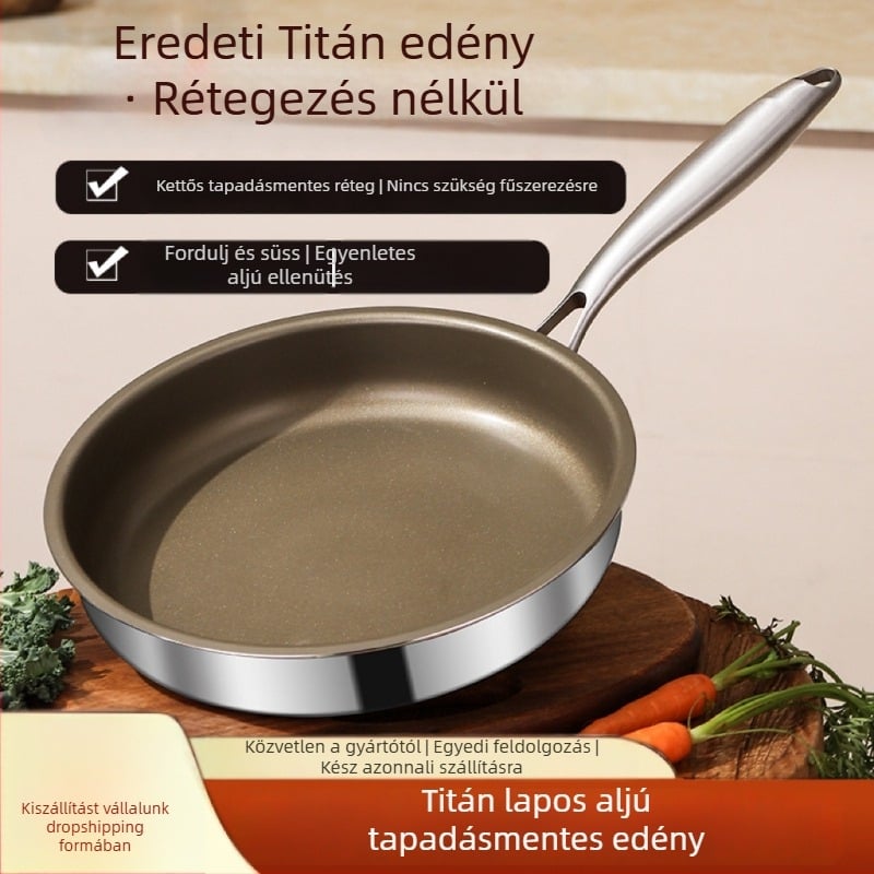 Fedő nélküli serpenyő 316L rozsdamentes acélból, többrétegű aljzattal, kompatibil indukciós és gáz égővel, üvegfedő