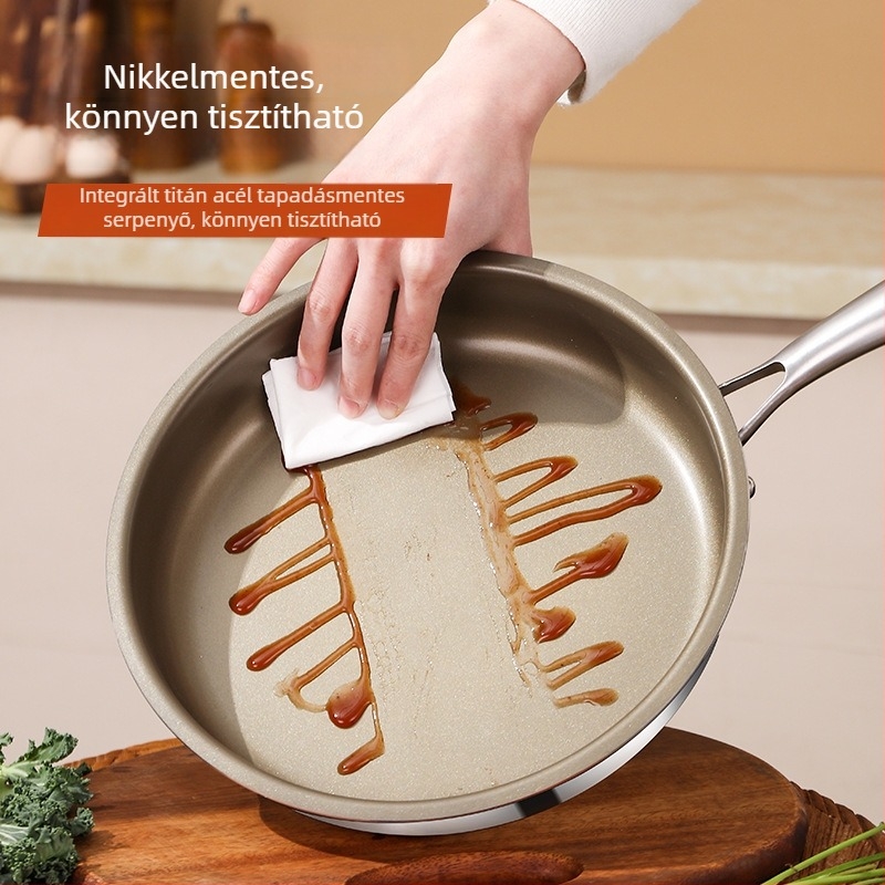 Fedő nélküli serpenyő 316L rozsdamentes acélból, többrétegű aljzattal, kompatibil indukciós és gáz égővel, üvegfedő