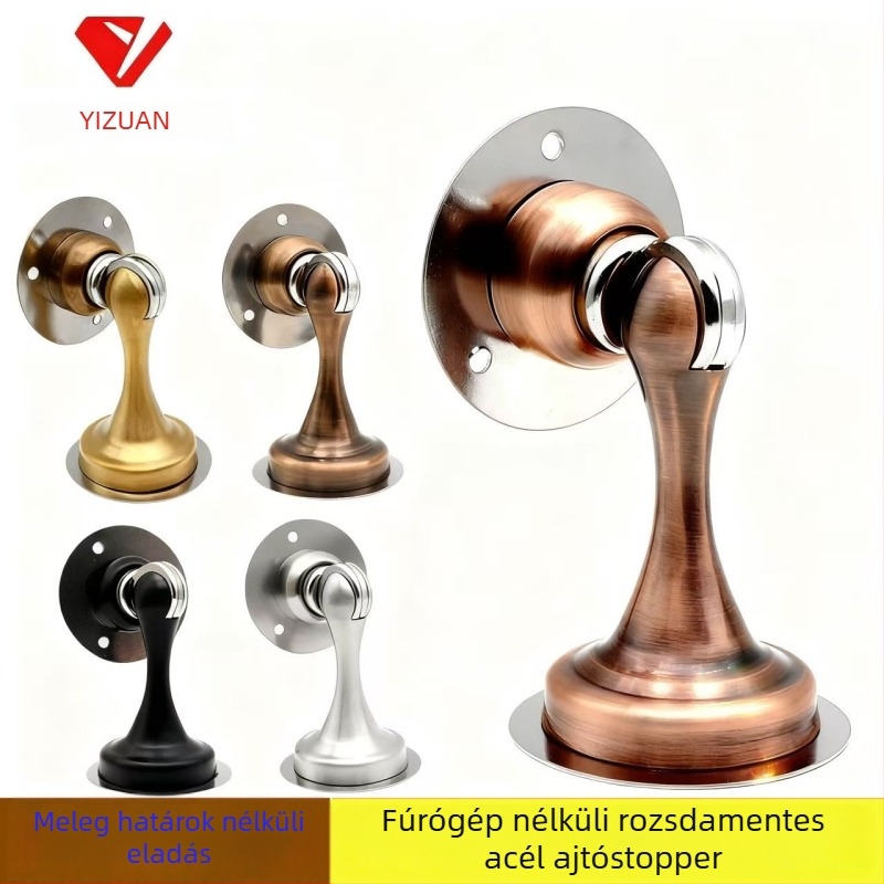 Ajtóstopper, Modell Yasabi 828, Rozsdamentes acél, Fúrás nélkül, Padlóra szerelhető, Automatikus