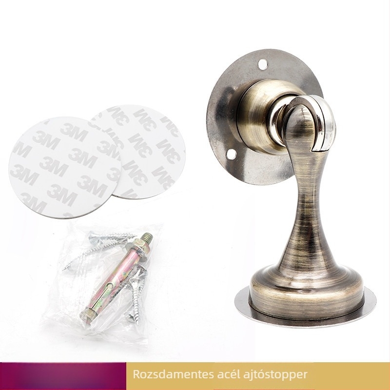 Ajtóstopper, Modell Yasabi 828, Rozsdamentes acél, Fúrás nélkül, Padlóra szerelhető, Automatikus