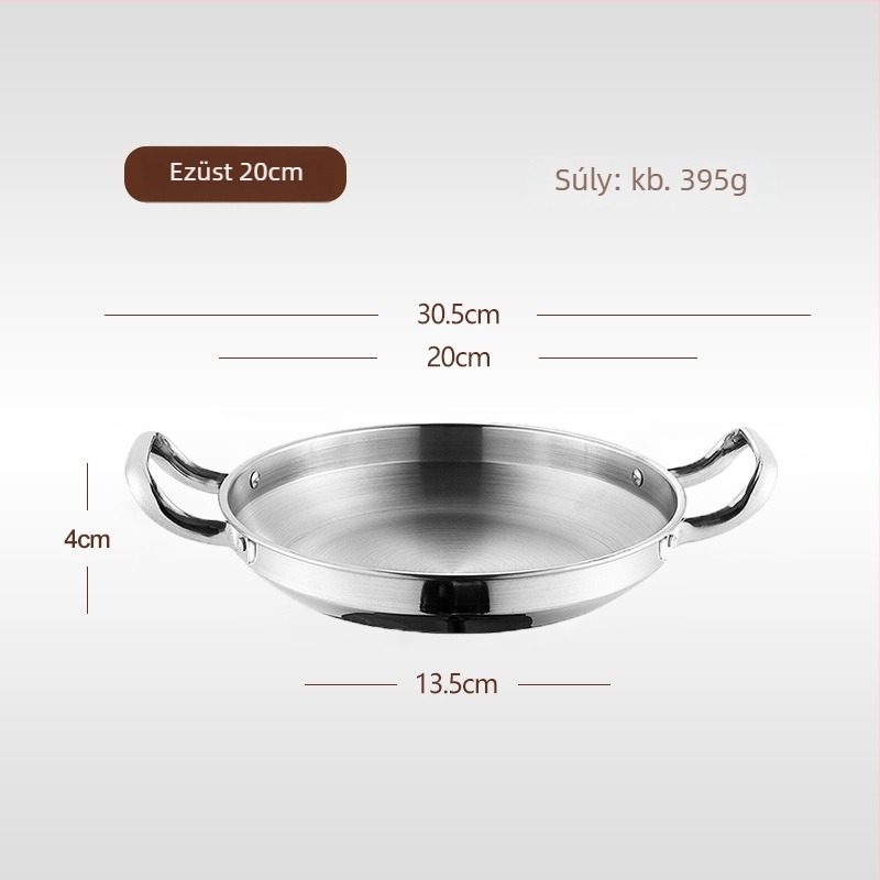 Koreai stílusú rozsdamentes acél serpenyő, indukciós és gáztűzhelyhez, füstmentes, 6 cm mély