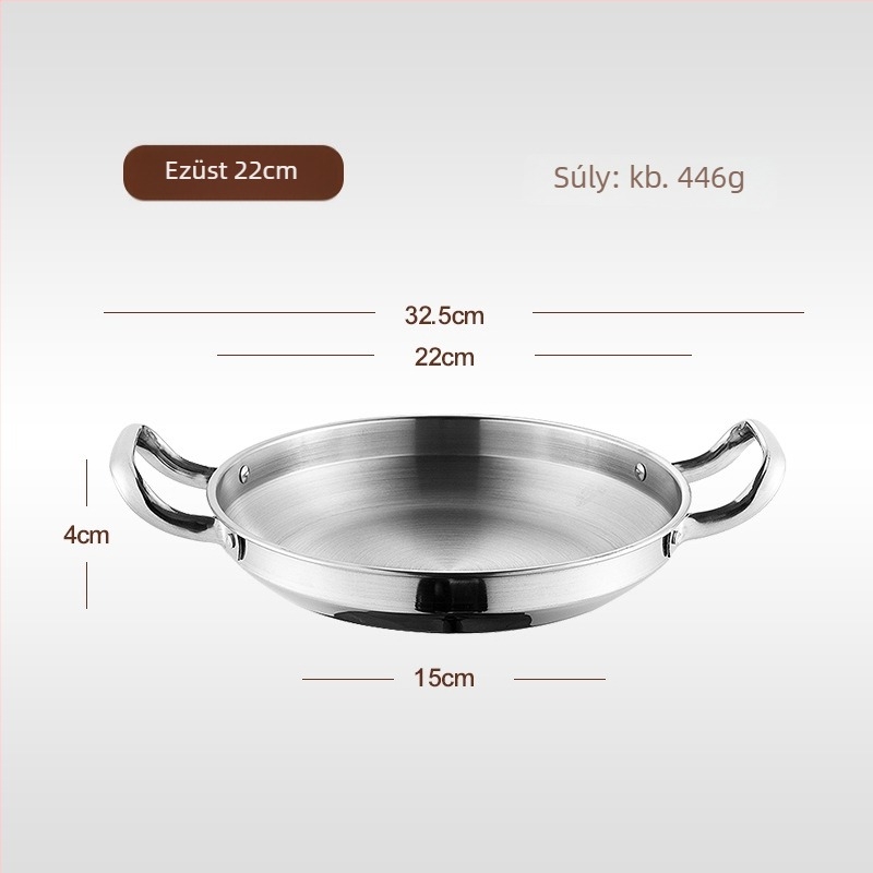 Koreai stílusú rozsdamentes acél serpenyő, indukciós és gáztűzhelyhez, füstmentes, 6 cm mély