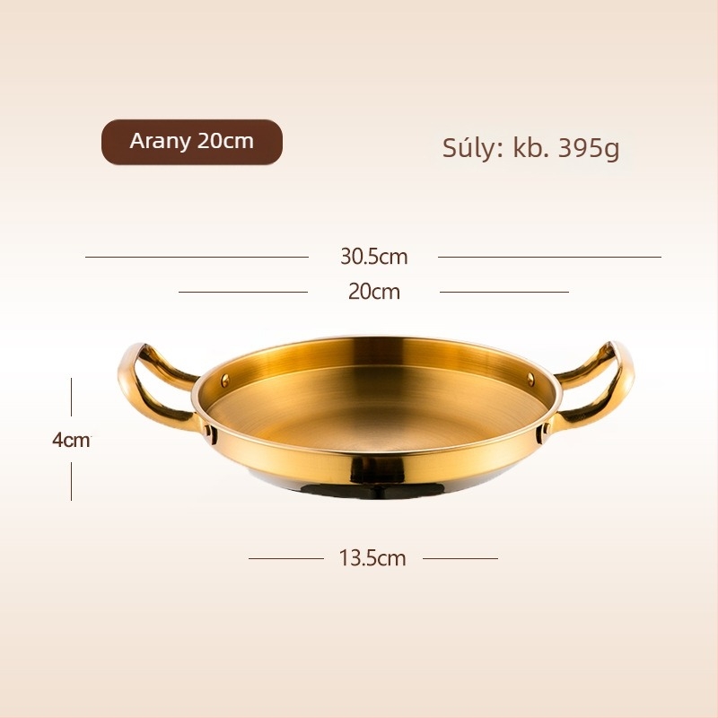 Koreai stílusú rozsdamentes acél serpenyő, indukciós és gáztűzhelyhez, füstmentes, 6 cm mély