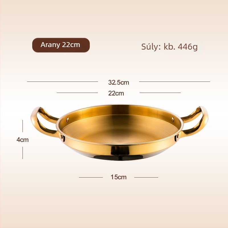 Koreai stílusú rozsdamentes acél serpenyő, indukciós és gáztűzhelyhez, füstmentes, 6 cm mély
