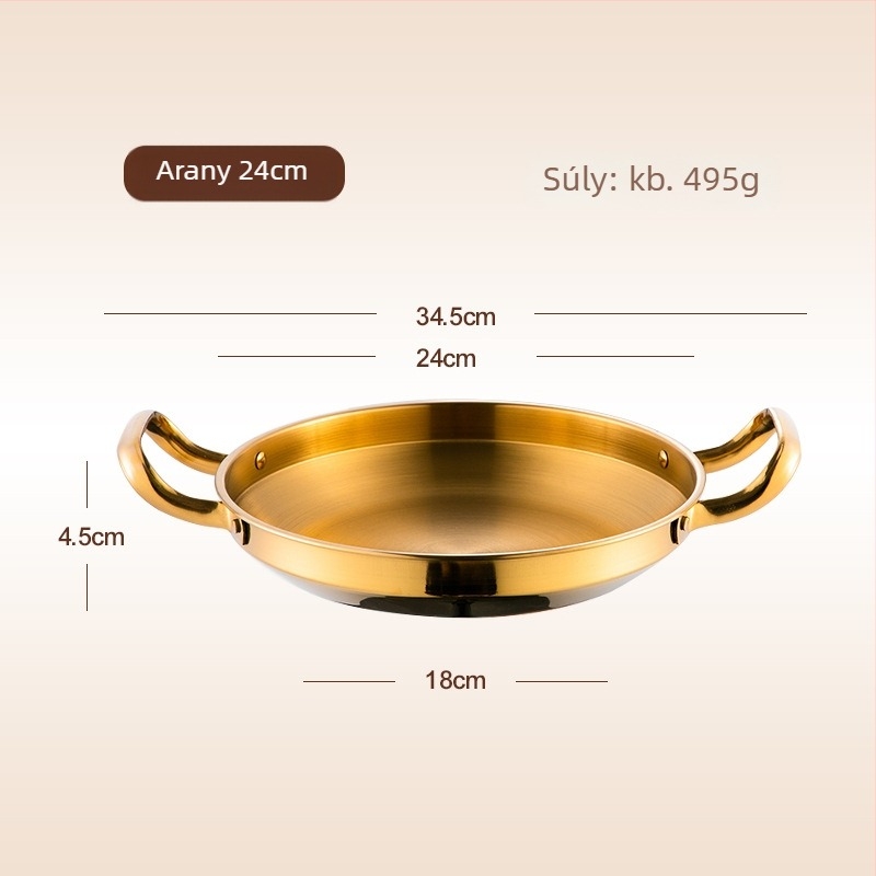 Koreai stílusú rozsdamentes acél serpenyő, indukciós és gáztűzhelyhez, füstmentes, 6 cm mély