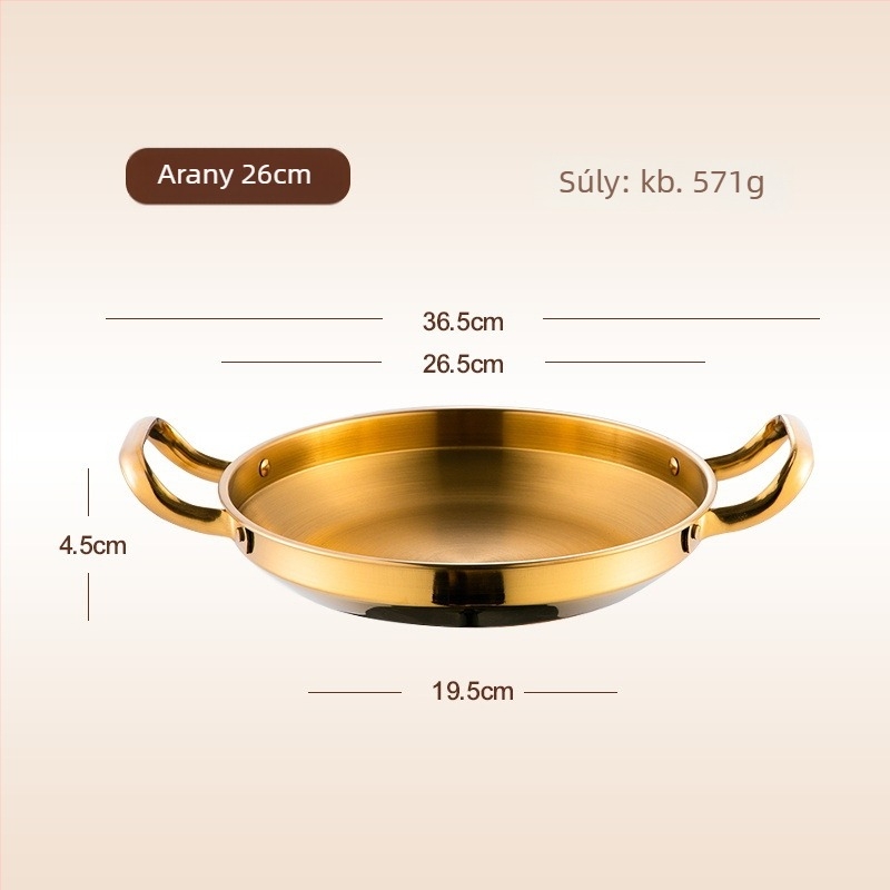 Koreai stílusú rozsdamentes acél serpenyő, indukciós és gáztűzhelyhez, füstmentes, 6 cm mély