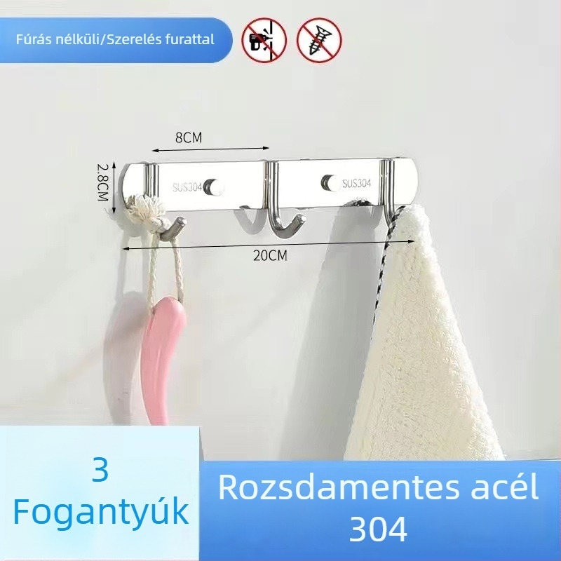 304 rozsdamentes acél ruhafogas, falra szerelt, polírozott felület, tömeg 0,5 kg, modern minimalista stílus