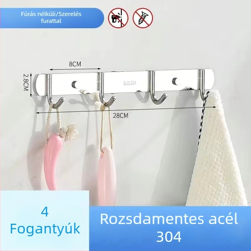 304 rozsdamentes acél ruhafogas, falra szerelt, polírozott felület, tömeg 0,5 kg, modern minimalista stílus
