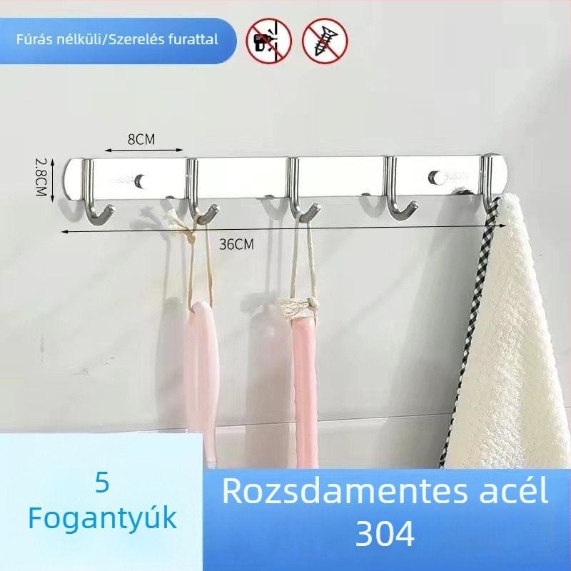 304 rozsdamentes acél ruhafogas, falra szerelt, polírozott felület, tömeg 0,5 kg, modern minimalista stílus