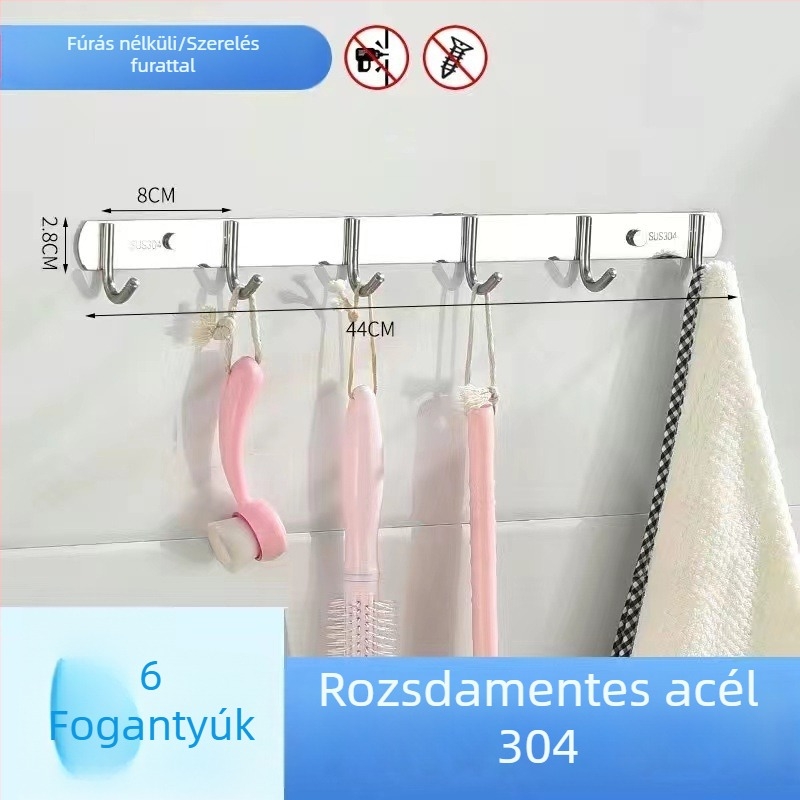 304 rozsdamentes acél ruhafogas, falra szerelt, polírozott felület, tömeg 0,5 kg, modern minimalista stílus