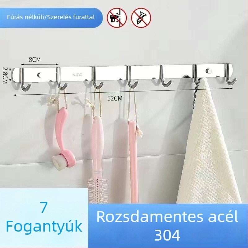 304 rozsdamentes acél ruhafogas, falra szerelt, polírozott felület, tömeg 0,5 kg, modern minimalista stílus