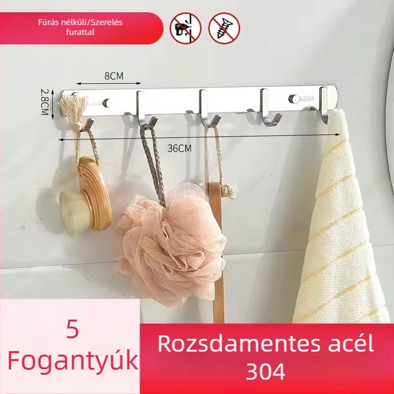 304 rozsdamentes acél ruhafogas, falra szerelt, polírozott felület, tömeg 0,5 kg, modern minimalista stílus