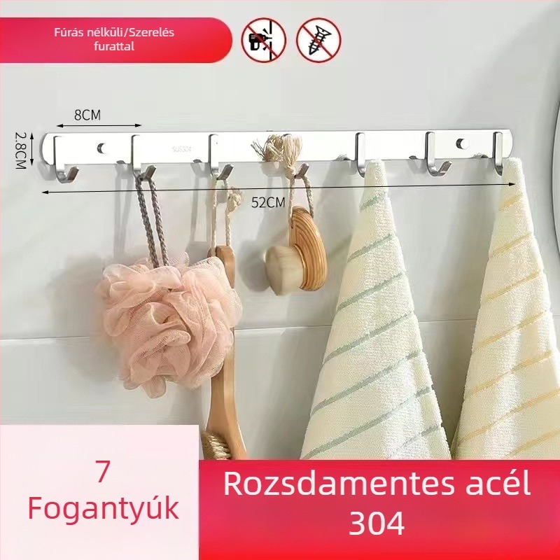 304 rozsdamentes acél ruhafogas, falra szerelt, polírozott felület, tömeg 0,5 kg, modern minimalista stílus