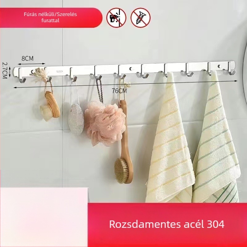 304 rozsdamentes acél ruhafogas, falra szerelt, polírozott felület, tömeg 0,5 kg, modern minimalista stílus