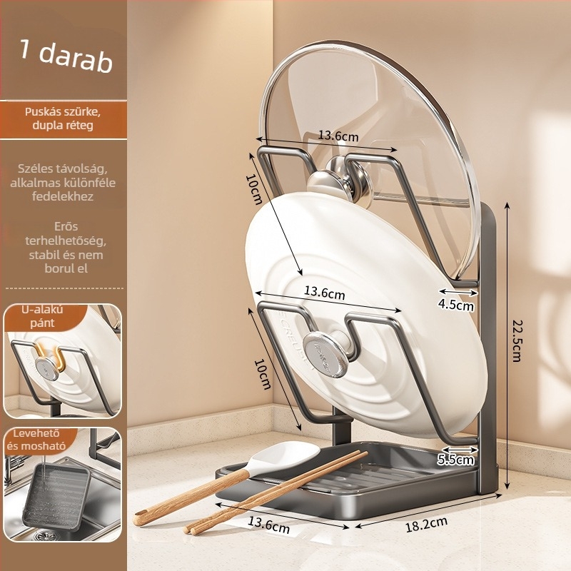 Konyhai tároló állvány - szénacél, többfunkciós, mozgatható, telepítés nélkül; téglalap alakú, modern minimalist szervező edényekhez, sapkákhoz és vágódeszkákhoz; sarok, munkalap vagy padlón álló