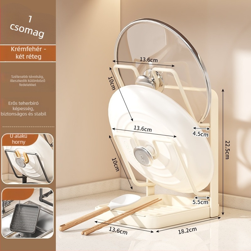 Konyhai tároló állvány - szénacél, többfunkciós, mozgatható, telepítés nélkül; téglalap alakú, modern minimalist szervező edényekhez, sapkákhoz és vágódeszkákhoz; sarok, munkalap vagy padlón álló