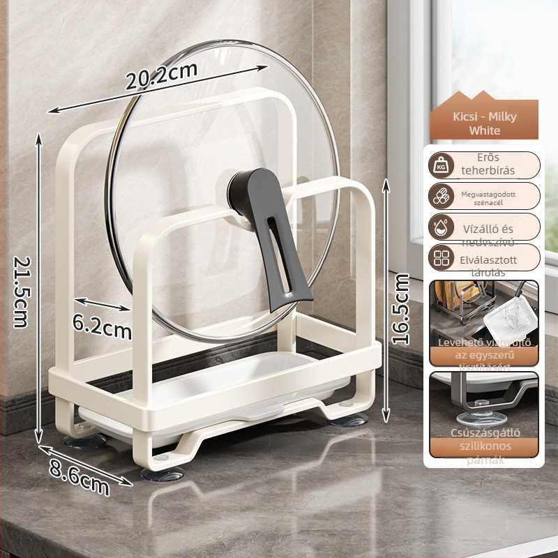 Konyhai tároló állvány - szénacél, többfunkciós, mozgatható, telepítés nélkül; téglalap alakú, modern minimalist szervező edényekhez, sapkákhoz és vágódeszkákhoz; sarok, munkalap vagy padlón álló