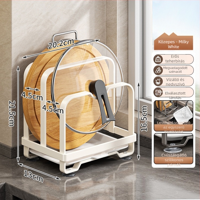 Konyhai tároló állvány - szénacél, többfunkciós, mozgatható, telepítés nélkül; téglalap alakú, modern minimalist szervező edényekhez, sapkákhoz és vágódeszkákhoz; sarok, munkalap vagy padlón álló