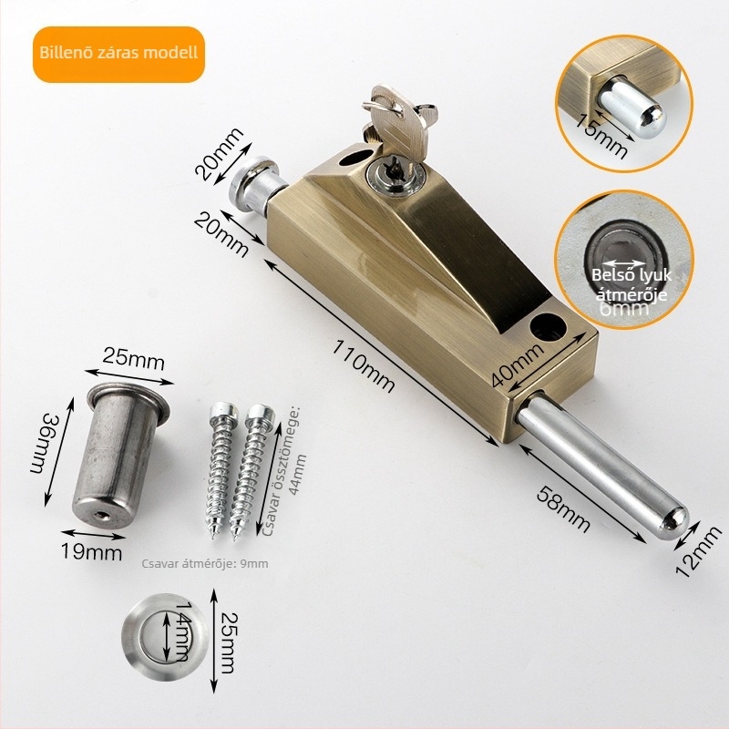 Ajtózár alumíniumötvözetből — Típus A zár; elektrogalvanizált bevonat; modern minimalist stílus; tartós kivitel; zökkenőmentes működés